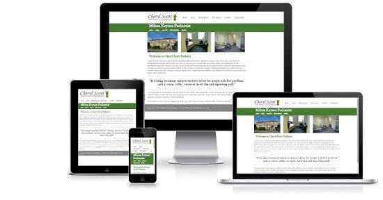 Cheryl Scott Podiatry Website showing responsive design on multiple devices